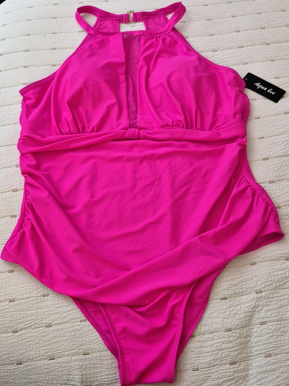 Women's Neon Pink High-Neck One-Piece Swimsuit